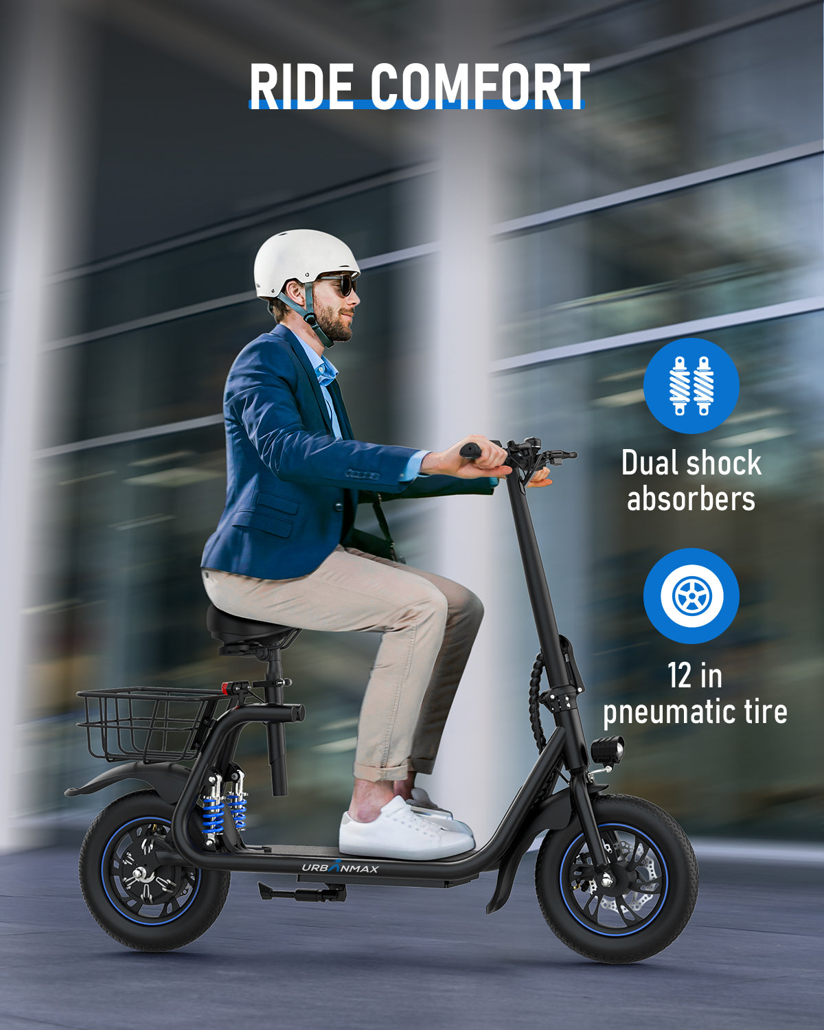 Gyroshoes Electric Scooter with Seat for Adults, 25 Miles Distance 450W Motor up to 18.6Mph Shock Absorbers Smart LCD Display Commuting Electric Scooter with Basket, C1Pro