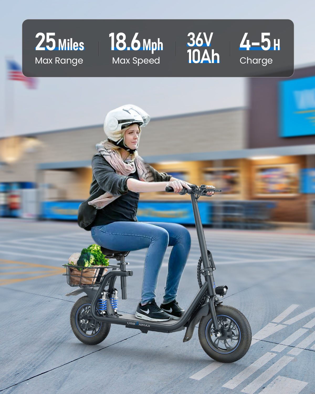 Gyroshoes Electric Scooter with Seat for Adults, 25 Miles Distance 450W Motor up to 18.6Mph Shock Absorbers Smart LCD Display Commuting Electric Scooter with Basket, C1Pro