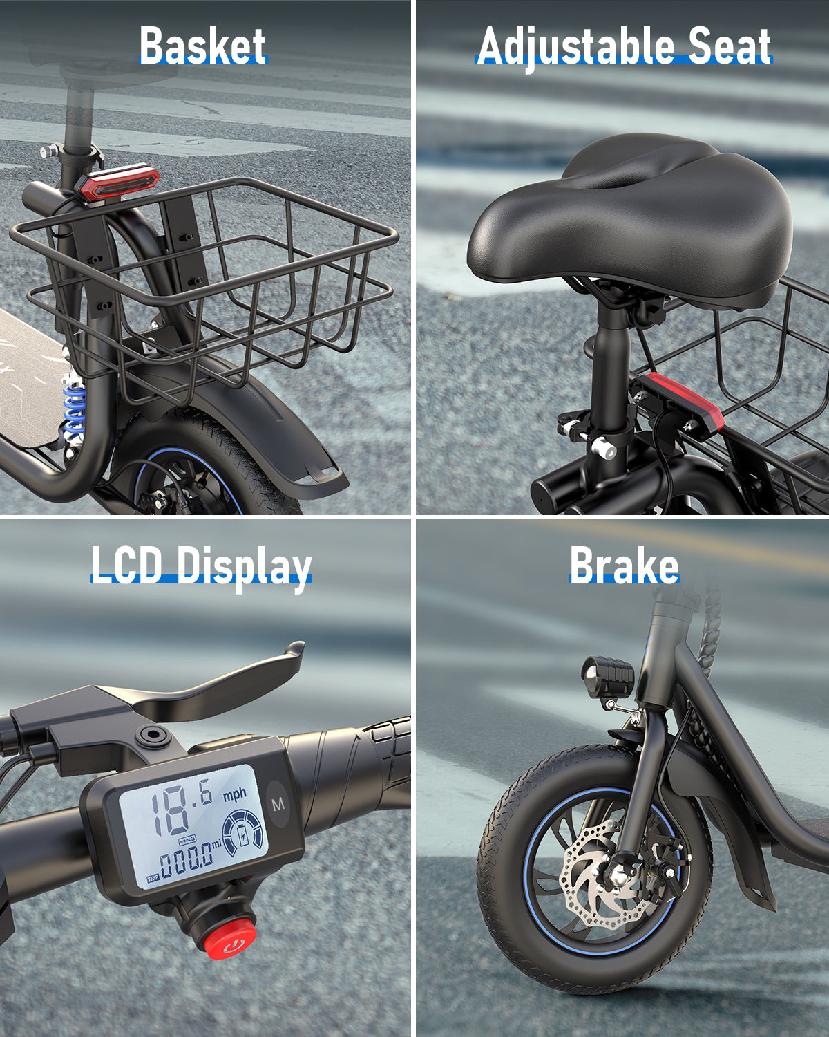 Gyroshoes Electric Scooter with Seat for Adults, 25 Miles Distance 450W Motor up to 18.6Mph Shock Absorbers Smart LCD Display Commuting Electric Scooter with Basket, C1Pro
