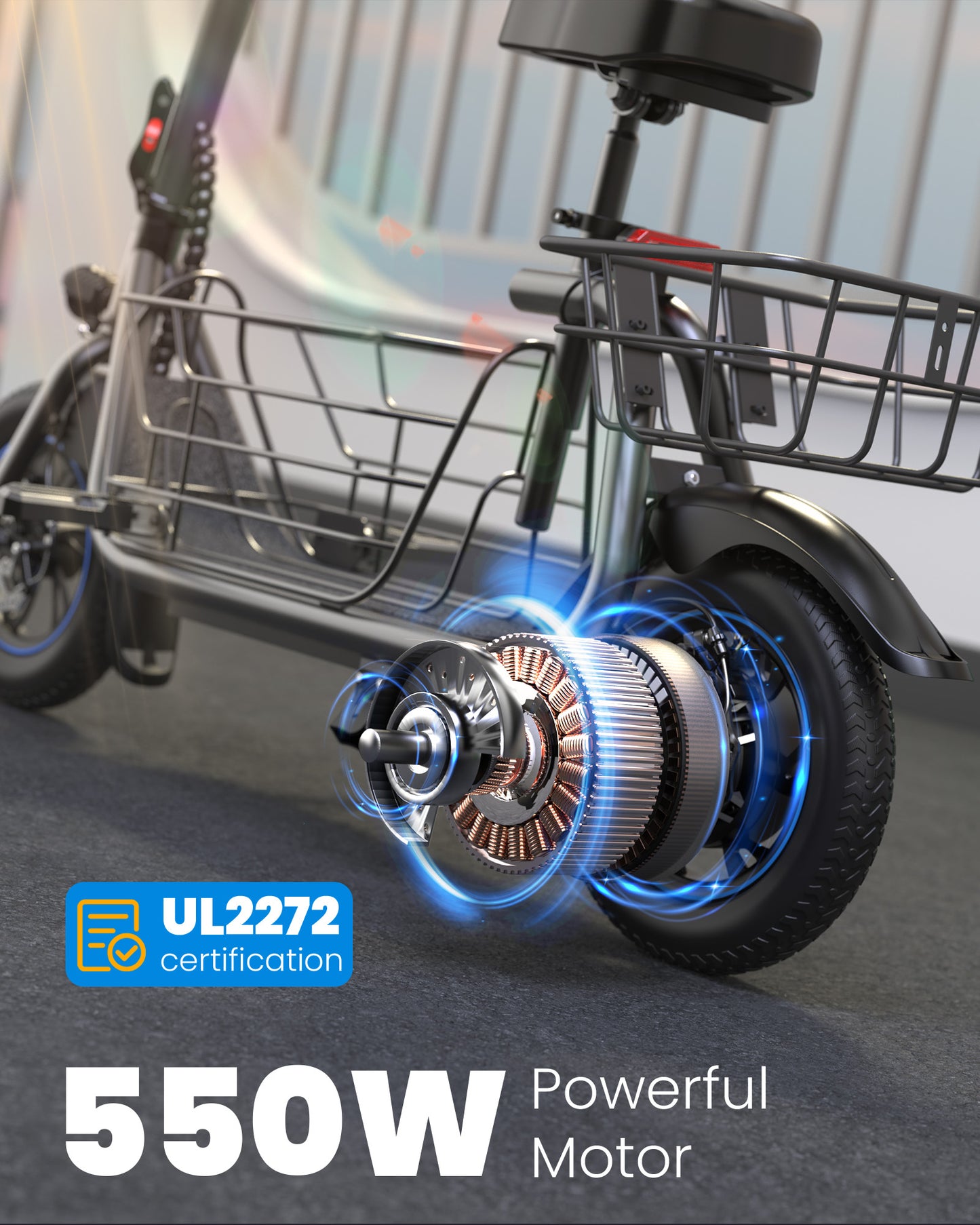 Gyroshoes Electric Scooter with Seat for Adults, 550W Powerful Motor 20-Mile Range, Speed up to 18.6MPH, Ample Storage for Pets & Cargo, C1S-43G