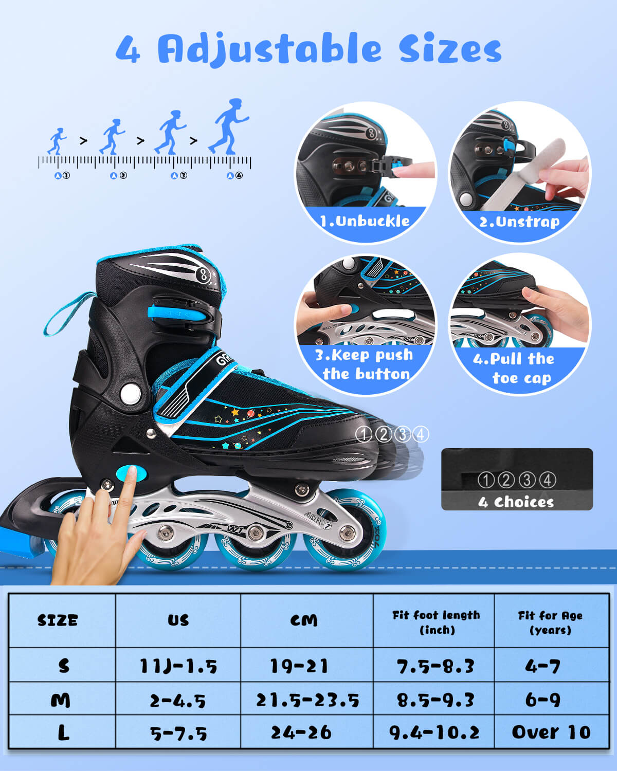 Gyroshoes W1 Inline Skate for kids -Blue/Pink